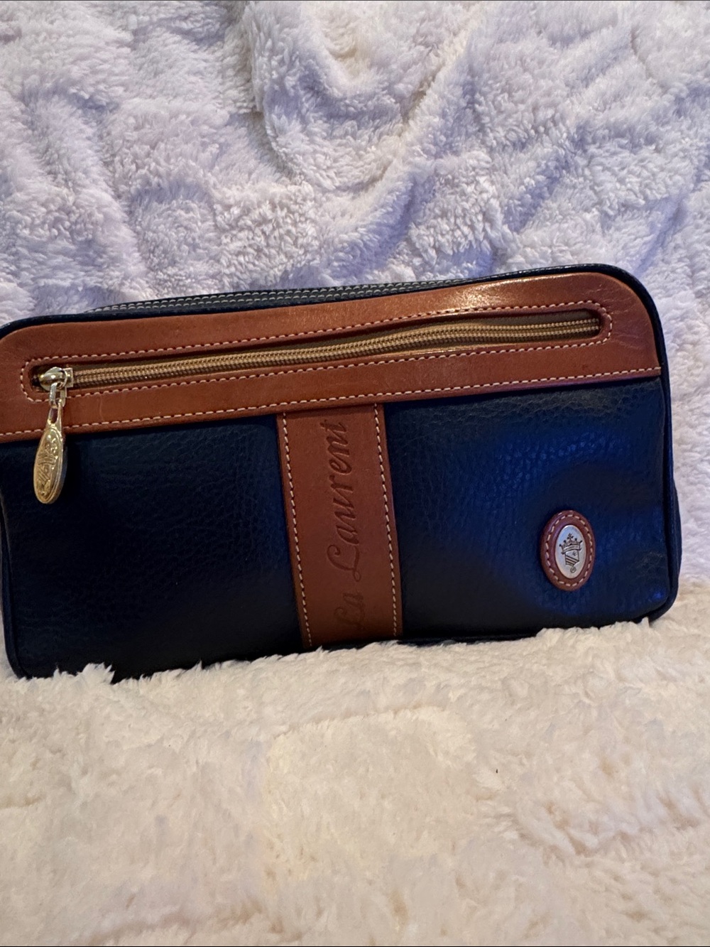 Saint Laurent Black and Brown Leather Men’s Toiletry Bag with Front Zip